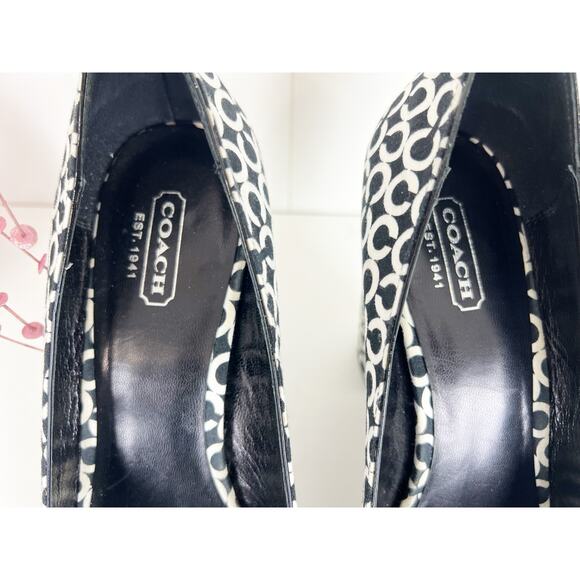 Coach Corey Monogram Signature Peep Toe Platform Heels Pumps Black White Size 8 - Picture 12 of 14